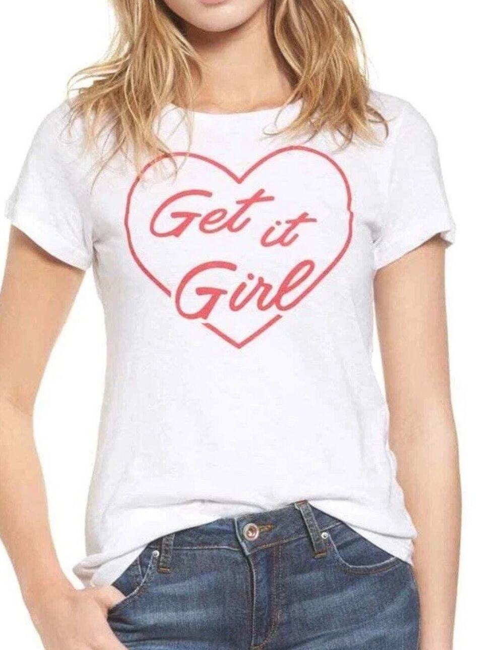 Sundry Heart Graphic Tee shirt get It Girl College Crew Neck Women's Med
